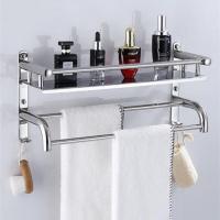 特厚304单层[镜面板]钻孔 全长40CM[高档款] 浴室毛巾架304不锈钢2层免打孔卫生间置物架卫浴厕所壁浴室挂件