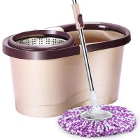 全钢高配-2个拖把头 卡其色 妙洁加厚拖把桶旋转拖把家用拖布桶不锈钢拖地桶懒人免手洗吸水墩