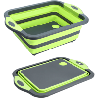 灰绿色 厨房多功能折叠水槽菜板塑料砧板菜板家用切菜板沥水篮洗菜水果盆