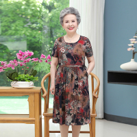 一号色 XL 夏季女短袖老人妈妈装绵绸长裙子奶奶装夏装连衣裙60岁70中老年人