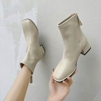 单里时尚米白色 34 方头短靴女春秋单靴2021年冬季加绒软皮软底卡其色大码女靴41一43