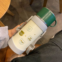 多熊 送杯刷+可爱贴纸 650ML 大号保温杯杯盖可喝水女大容量学生可爱简约水壶便携保温瓶1000ml