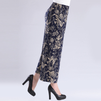 2号色 2XL 中老年松紧腰花裤子夏季女阔腿裤妈妈款大码宽松薄款棉绸九分裙裤