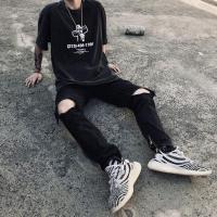 黑色 裤脚有拉链 27 适合80斤-90斤 FOG风格复古高街破洞牛仔裤长裤修身小脚牛仔裤男INS牛仔裤潮男