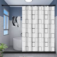 大方格(加厚涤纶) 帘宽120*180高+杆 卫生间防水布磁吸浴帘免打孔套装干湿分离浴室隔离隔断挡水带磁条