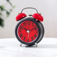 3寸黑壳红铃送电池 超大铃声床头静音走时儿童卧室学生闹钟专用起床神器夜灯金属钟表