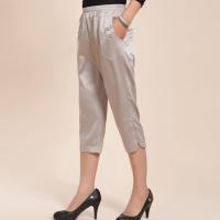 米白色 XL (建议85-105斤) 中老年七分裤女夏季薄款宽松真丝裤休闲妈妈中裤女士松紧直筒裤子