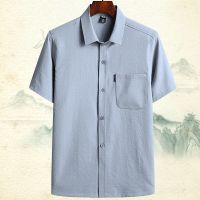 浅灰色[单件上衣] 高品质 39/165[建议90-115斤] 夏季短袖衬衫套装男中老年爸爸夏装男士衬衣老人爷爷夏天衣服