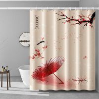 红梅腊雪 宽100*高180+环+绑带 浴室浴帘防水布卫生间防霉帘子挂帘洗澡窗帘隔断帘淋浴套装免打孔