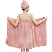 浴裙+浴帽[浅粉色] 浴巾浴裙女加厚吸水不掉毛加大裹胸浴袍浴帽柔软家用速干发帽套装