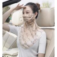卡其字母桑蚕丝面罩 桑蚕丝真丝护颈挂耳口罩防晒面纱脸罩女夏季丝巾透气薄款遮阳面罩