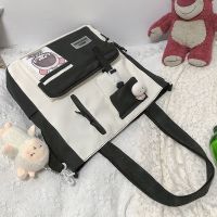 黑色普通版[无内衬布] 书包1个[关注店铺送2徽章] 学生补习袋手拎书袋小学生手提袋大容量初中生帆布袋补课包儿童女