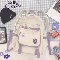 米白色(无徽章+无挂件) ins日系原宿古着感少女书包女韩版复古学院风学生双肩包软妹背包