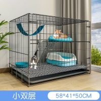 折叠款黑色-小双层[幼猫专用] 基础款[送吊床+脚垫+爬梯] 猫笼子双层免安装家用可折叠双层带厕所猫舍猫屋特价家用室内别