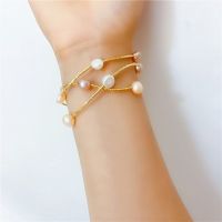 彩色交叉天然淡水珍珠手链 巴洛克天然淡水珍珠手链,韩版简约时尚交叉手链