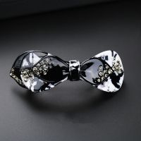 小号黑色碎花色 头花蝴蝶结弹簧夹水钻头饰品女成人气质时尚发夹饰品后脑勺发夹子