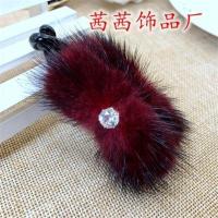 小号酒红色 时尚发饰水貂毛小号香蕉夹大号竖夹马尾夹发夹毛毛绒竖卡扭夹淑女