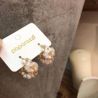 手工重工天然珍珠耳环 银针 镀真金 韩国东大门代购同款耳环女 超仙彩色水晶淡水珍珠花朵耳钉耳饰