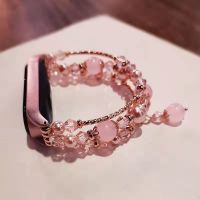 粉色 适用于小米手环3/4代nfc腕带 适用于小米手环6代nfc表带小米手环34/5代腕带水晶玛瑙女时尚腕带