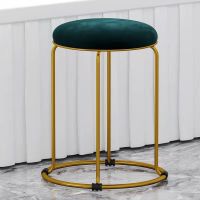 [钛金色四腿绒布]墨绿色 钢筋凳子加厚成人家用餐桌铁凳简约板凳高圆凳软坐可摞叠塑料椅子