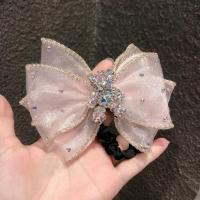 立体熊纱款蝴蝶结粉色 韩版蝴蝶结蕾丝纱镶钻水钻头绳发绳皮套头饰发饰肠圈粗皮筋发夹女