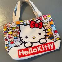 花kitty手提带 hello kitty帆布袋卡通凯特猫手提单肩包日系轻便大容量购物袋