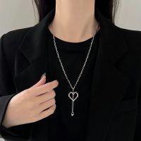 单层款(全钛钢) 马赛克像素黑色爱心项链女ins嘻哈小众设计感钛钢不掉色锁骨链