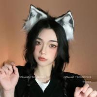 兽耳发箍-黑+白 仿真狐狸黑白色毛绒兽耳头饰可爱猫咪耳朵发箍女动物发饰日系发卡