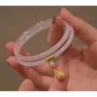 白色(铃铛款一) 54-55圈口手镯 一对 一步一响一步一响仙气花珍珠双圈玉髓手镯叮当镯韩系风格双圈手镯