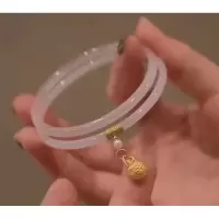 白色(铃铛款一) 54-55圈口手镯 一对 一步一响一步一响仙气花珍珠双圈玉髓手镯叮当镯韩系风格双圈手镯