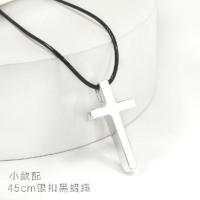 小款配45cm银扣黑蜡绳 十字架项链男吊坠女锁骨链刻字情侣首饰品