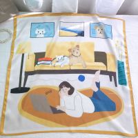 58*58CM宅居生活 原创 日系枫叶色卡通小方巾 Chic百搭小丝巾领巾发带多功能丝巾女