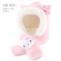 A款1008-4粉色 均码/适合3-10岁 儿童帽子围巾一体冬加绒护耳保暖套头连帽公主女童宝宝围脖