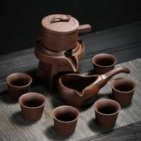 紫砂自动冲量 懒人功夫茶具套装家用陶瓷茶盘石磨茶壶茶杯办公室自动旋转泡茶器