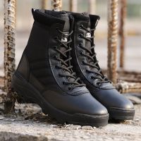 黑色四季款[标准皮鞋尺码] 37 秋冬作战靴男陆战靴防水透气作训鞋户外超轻防滑高帮沙漠靴登山鞋
