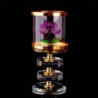 莲花款双层款 佛具水晶防风心经莲花烛台4小时8小时酥油灯座蜡烛底座供灯架
