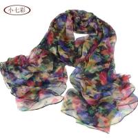 小七彩 杭州丝绸真丝印花丝巾桑蚕丝韩版秋冬百搭围巾女纱巾长款花色披肩