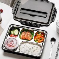 送*304碗 旗舰款黑304五格饭盒 学生大容量食堂打饭保温盒饭餐具男生超大餐盘简约上班族分隔饭盒