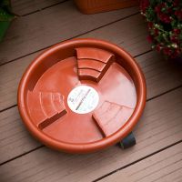 砖红色 外径26cm内径23cm 花博士塑料花盆移动托盘 滚轮树脂花盆架底座 万向轮蓄水带轮花盆
