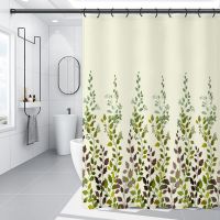 pdd-黄底树叶[薄款] 单帘(送挂钩):宽80*高180 浴帘防水布防霉套装免打孔卫生间隔断帘浴室洗澡挂帘淋浴窗帘门帘