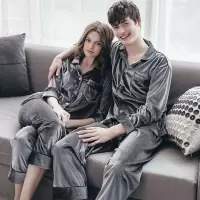 灰色金丝绒 女士M码 情侣睡衣秋冬款金丝绒男士家居服女春秋长袖大码珊瑚绒套装可外穿