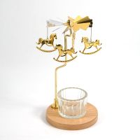 金色木马(带杯 送茶烛2个) 旋转木马烛台套装走马灯浪漫烛光晚餐道具蜡烛托盘摆件礼物