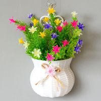混色水草百合花篮 家饰仿真花挂篮春天花篮假花室内客厅壁饰墙面校园装饰花艺