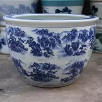 A款[直径42cm]山水 青花陶瓷鱼缸1米特大水缸瓷缸睡莲盆大荷花缸碗莲缸乌龟缸