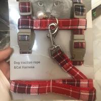 新款-格子红 大号/8-15斤以内猫咪专用 猫咪防挣脱牵引绳猫绳子遛猫绳猫胸背绳兔子幼猫链子可调节溜猫绳