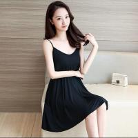 807黑色 M 夏季睡裙女吊带中长款性感短袖睡衣外穿加肥加大胖MM宽松底连衣裙