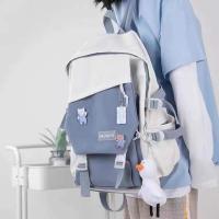 蓝色 坠感高颜值书包ins撞色大容量女高中生电脑背包小众原宿风男