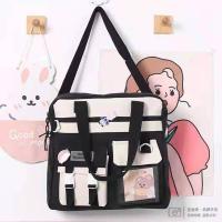 黑色手提版[普通薄款无斜挎] 单包 ins韩风日系大容量斜挎包女学院风手提袋学生上课单肩包双肩包潮