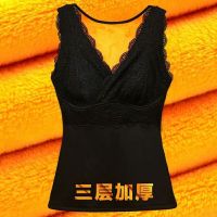 黑色 XL 保暖背心冬季女士加绒加厚内穿棉上衣塑身蕾丝紧身收腹马甲内衣女