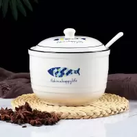 5寸鱼韵1斤有孔有勺子 北欧风陶瓷调味罐猪油罐辣椒油盐罐糖罐调料盒厨房用品大容量单个